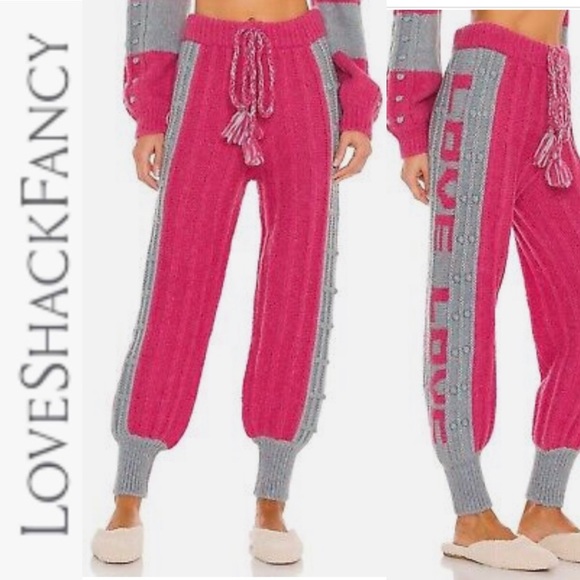 NWT Loveshackfancy Landana Pink/Gray Jogger Knit Sweater Pants s - Picture 1 of 15